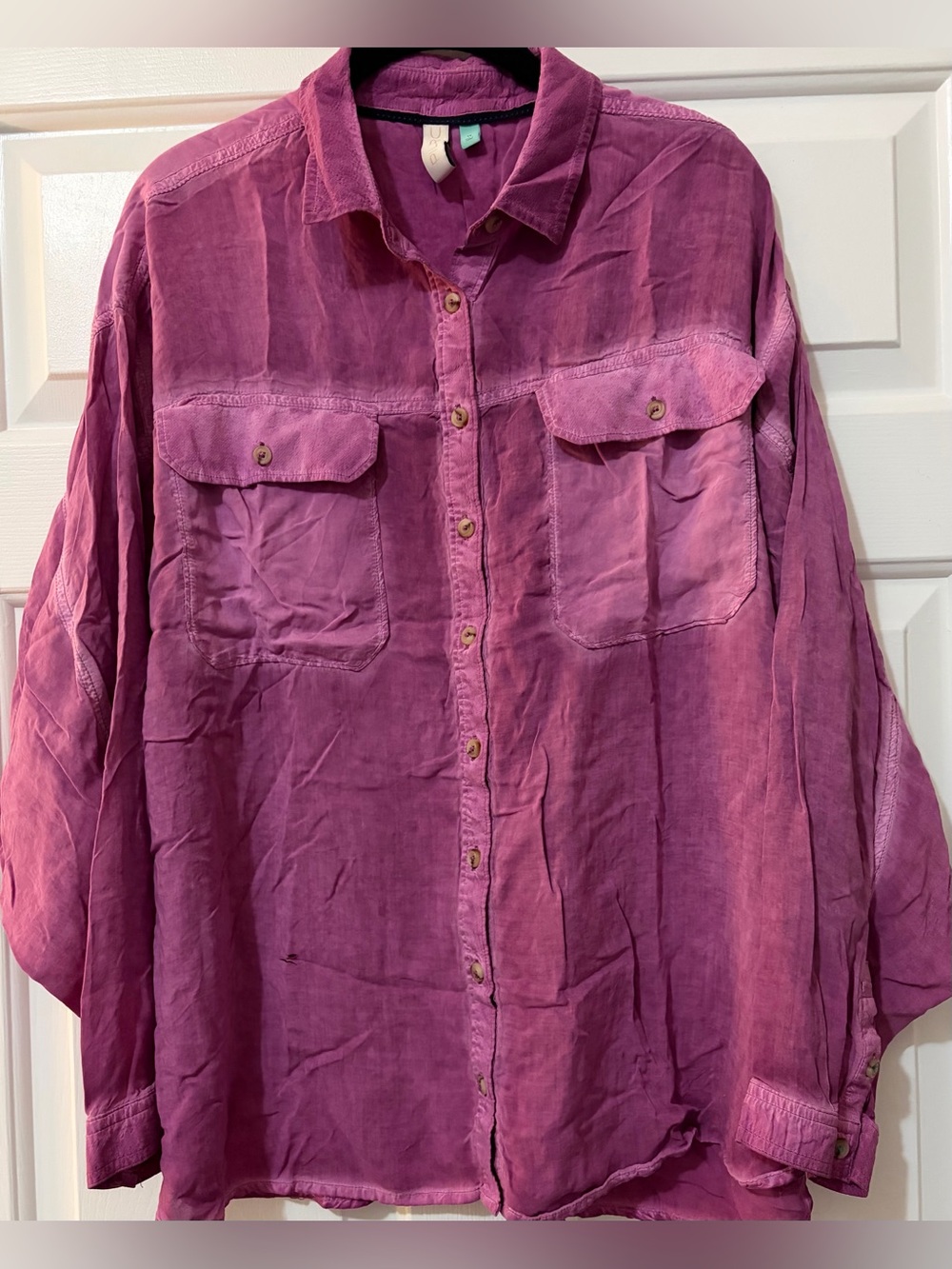 Pilcro by Anthropologie Joelle Relaxed Button-Up Blouse in Faded Mulberry
